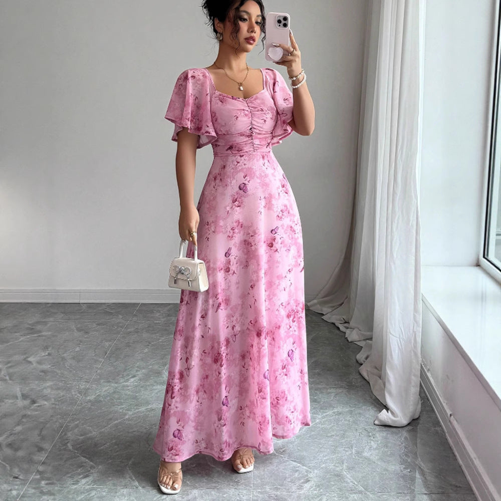Floral Short Sleeve Wedding Guest Maxi Dress for Women