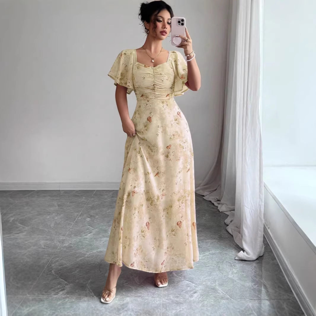 Floral Short Sleeve Wedding Guest Maxi Dress for Women