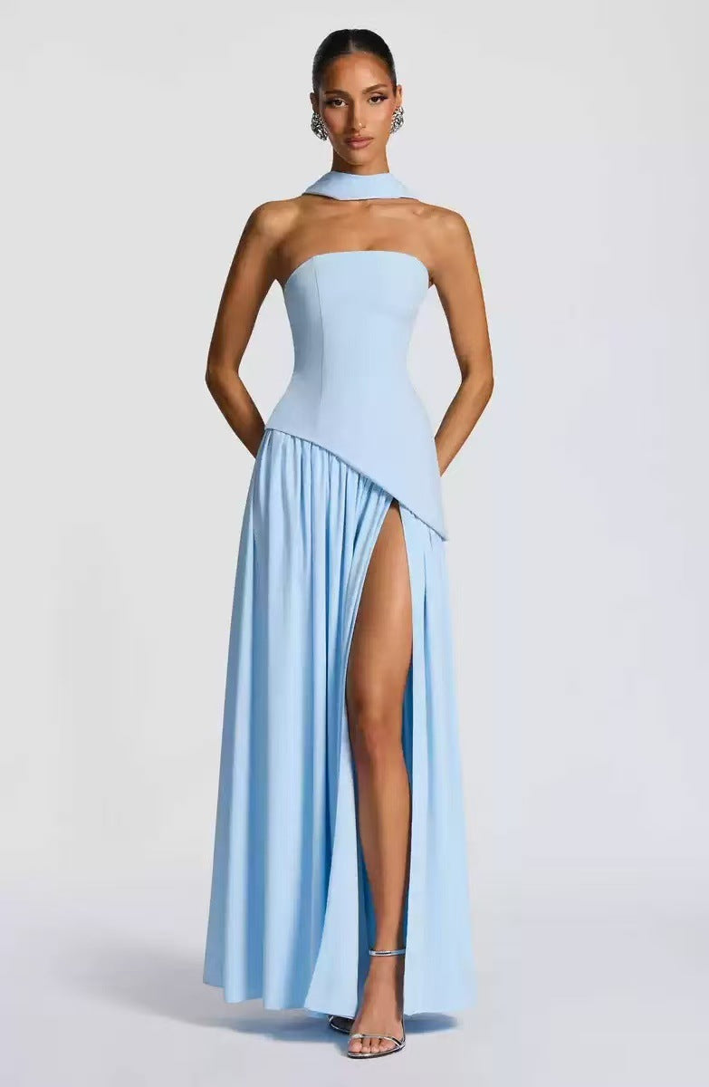 Strapless Wedding Guest Maxi Dress with Slit for Women