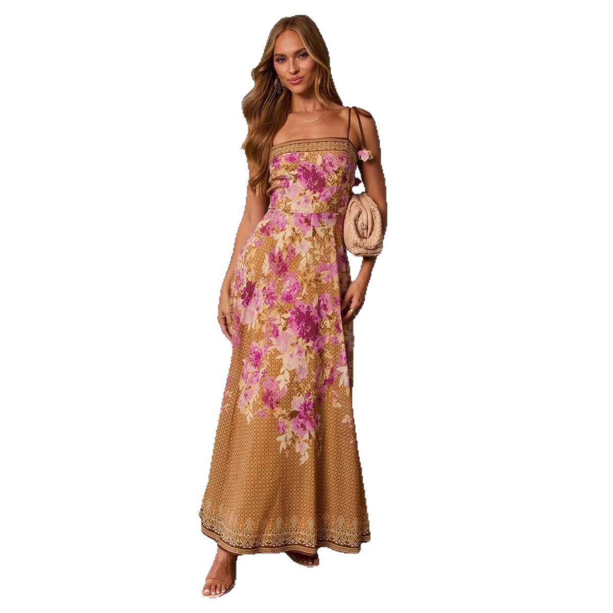 Strapless Floral Wedding Guest Maxi Dress for Women