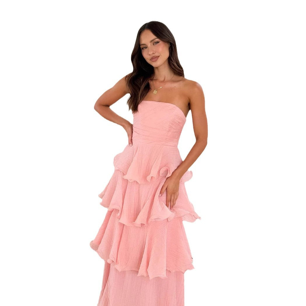 Strapless Tiered Ruffle Wedding Guest Maxi Dress for Women