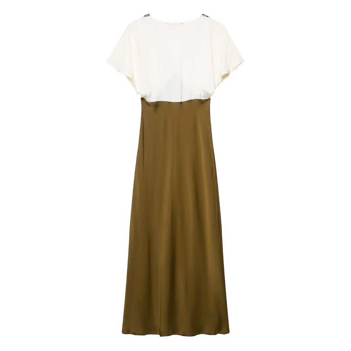 V-Neck Satin Maxi Dress with Lace Trim for Women