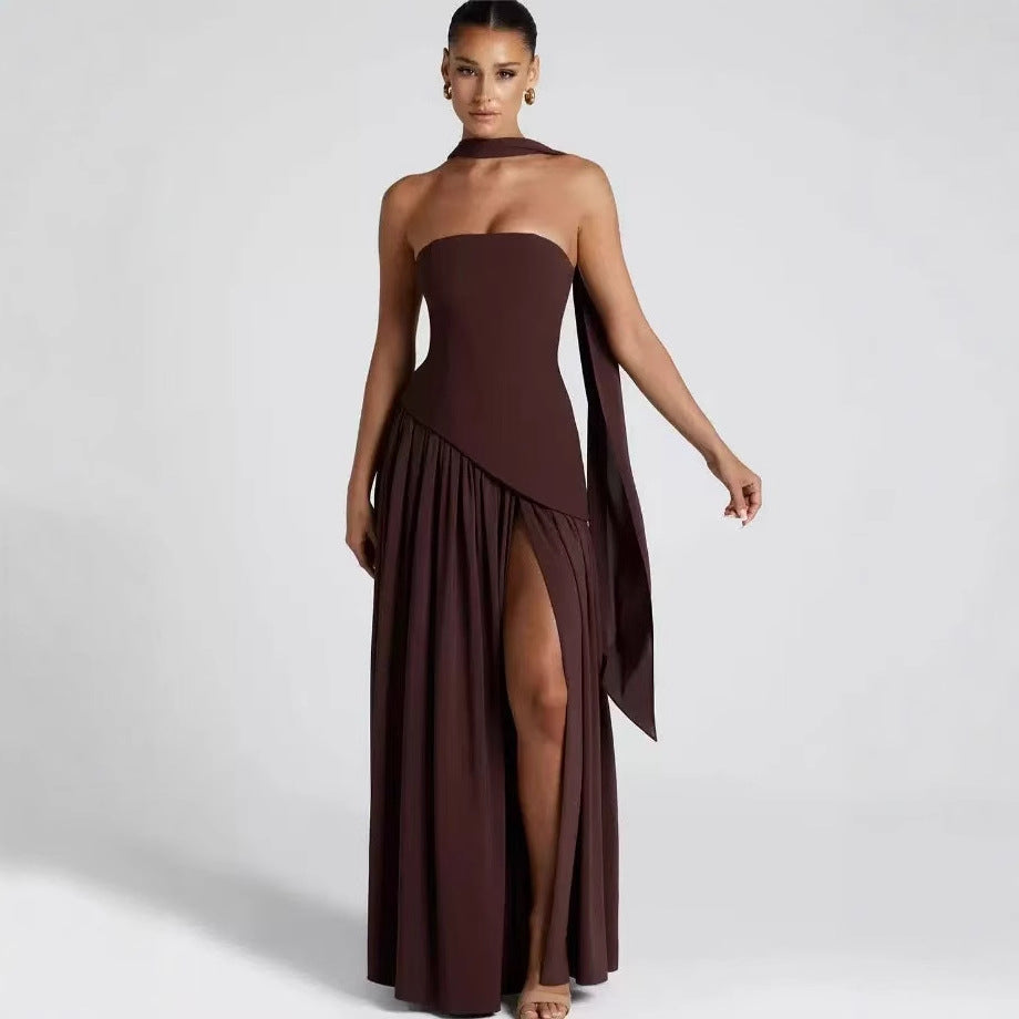 Strapless Wedding Guest Maxi Dress with Slit for Women