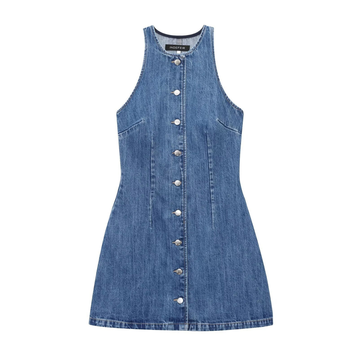 Sleeveless Button Front Denim Mini Dress for Women
