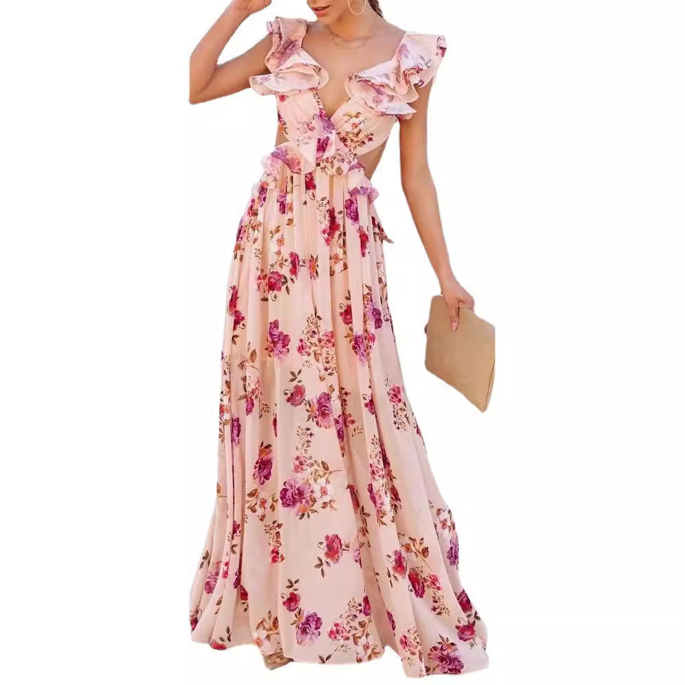 Ruffled Floral Wedding Guest Maxi Dress for Women