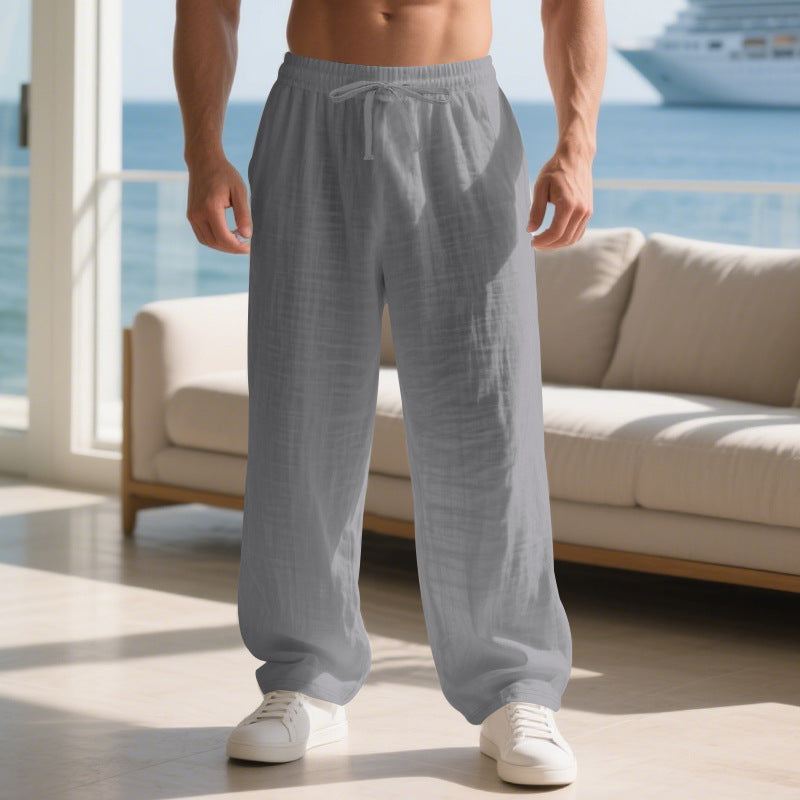 Straight Leg Linen Trousers with Side Pockets for Men