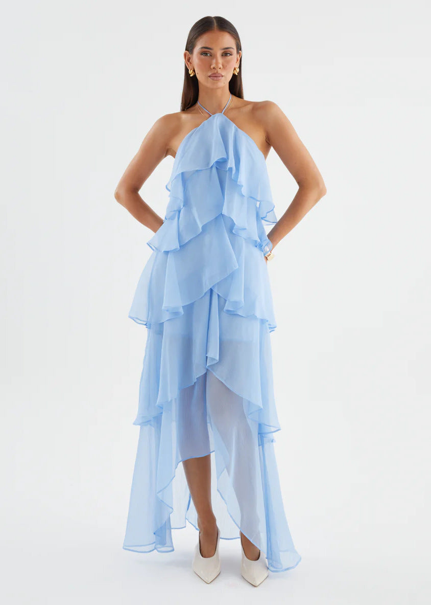 Halterneck Ruffle Maxi Dress Wedding Guest for Women