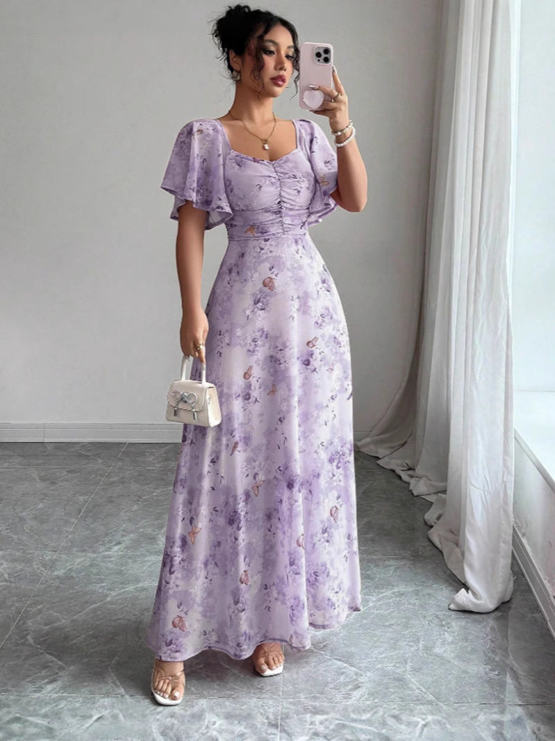 Floral Short Sleeve Wedding Guest Maxi Dress for Women