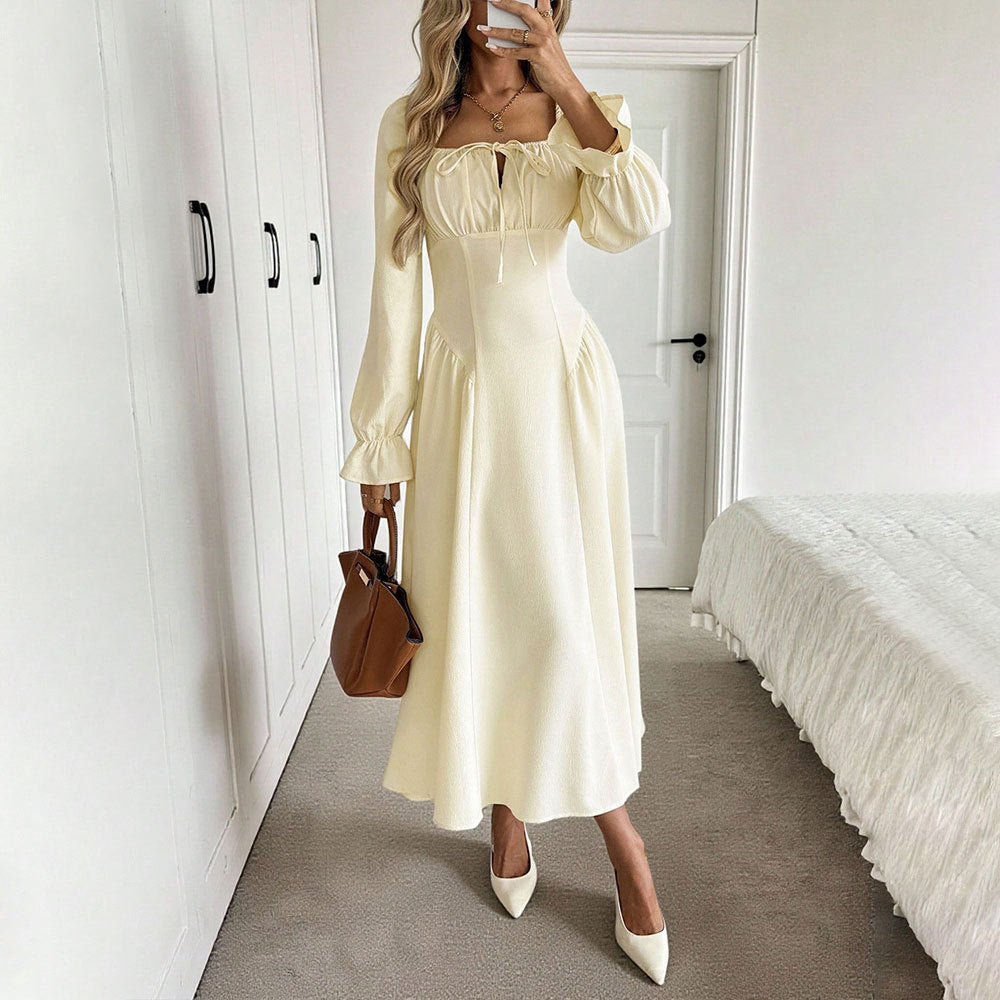 Square Neck Long Sleeve Wedding Guest Maxi Dress for Women