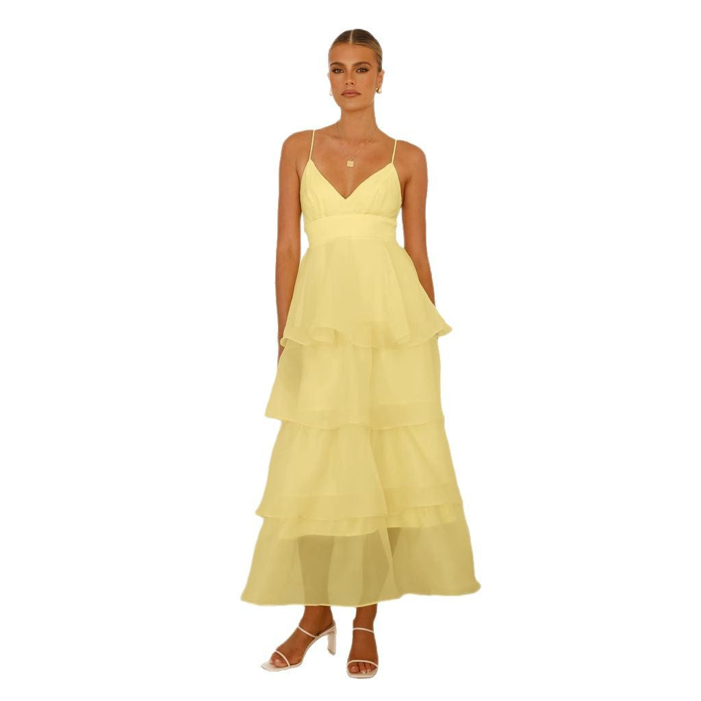 Tiered Spaghetti Strap Wedding Guest Maxi Dress for Women