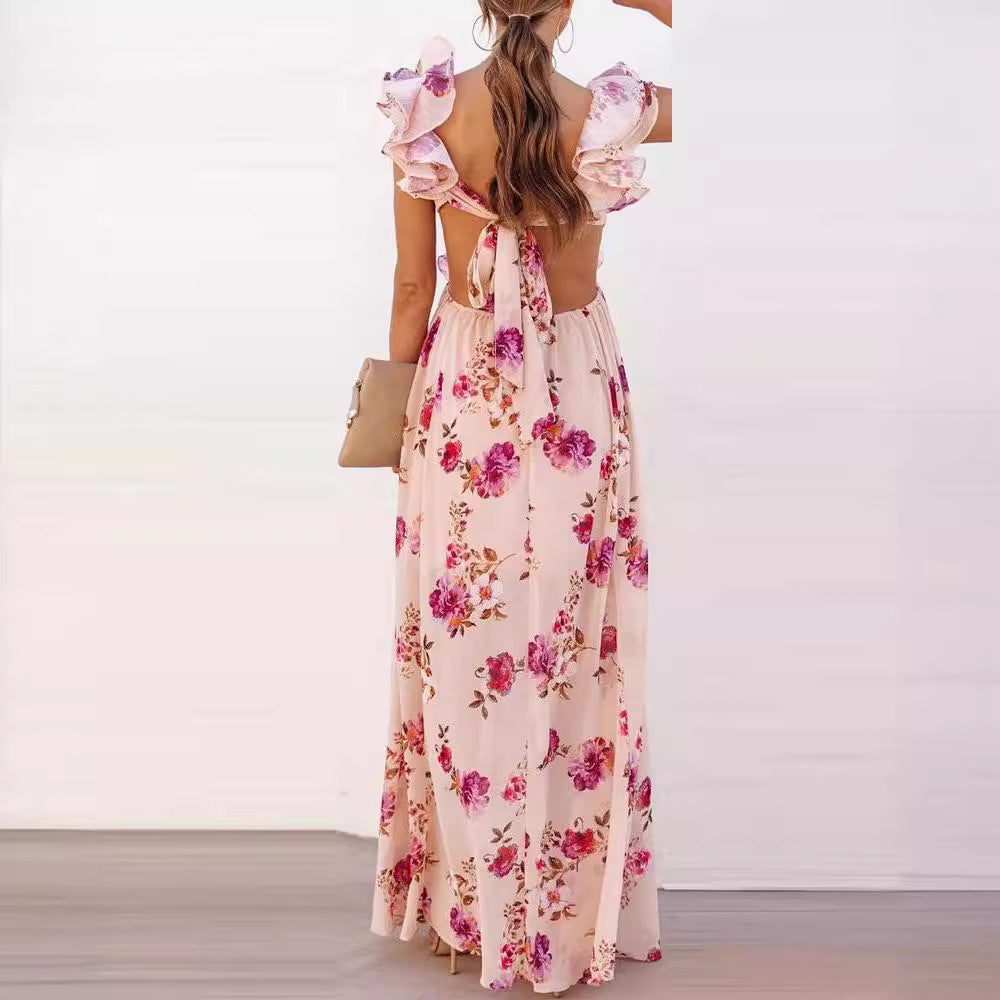 Ruffled Floral Wedding Guest Maxi Dress for Women