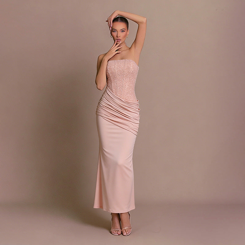 Strapless Wedding Guest Maxi Dress with Ruched Detail for Women