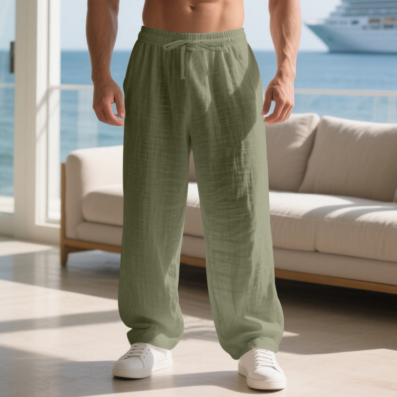 Straight Leg Linen Trousers with Side Pockets for Men