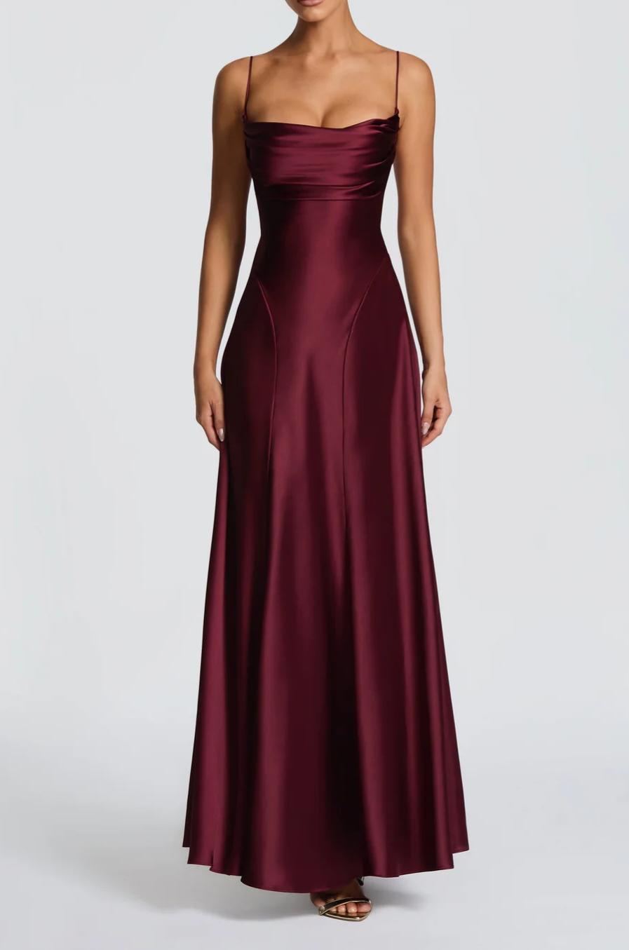 Satin Sweetheart Neckline Wedding Guest Maxi Dress for Women