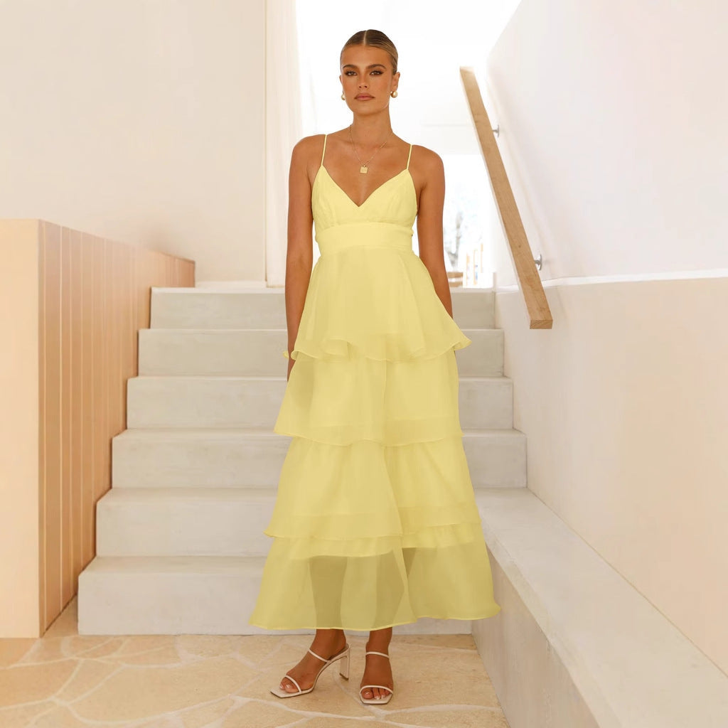 Tiered Spaghetti Strap Wedding Guest Maxi Dress for Women