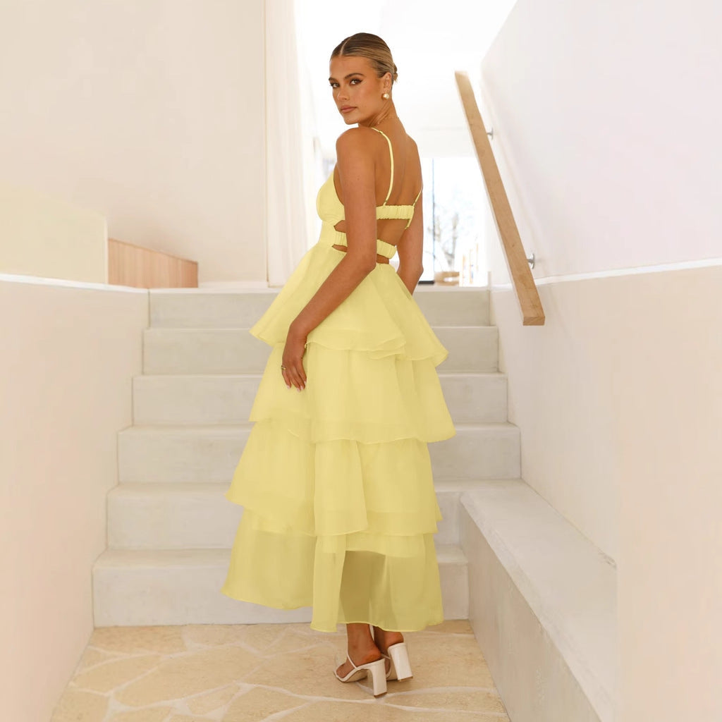 Tiered Spaghetti Strap Wedding Guest Maxi Dress for Women