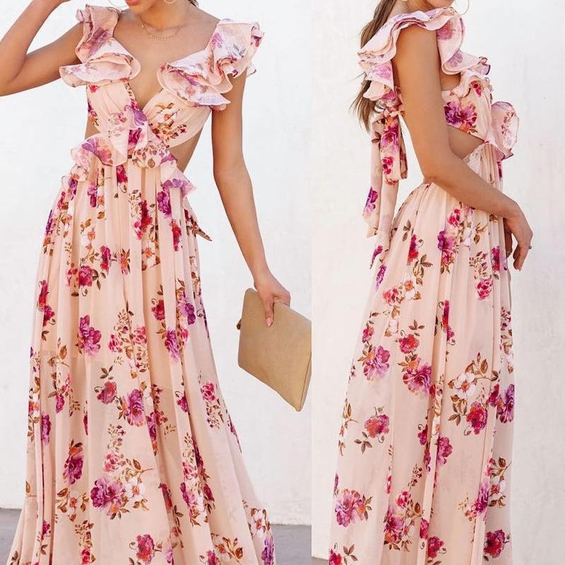 Ruffled Floral Wedding Guest Maxi Dress for Women