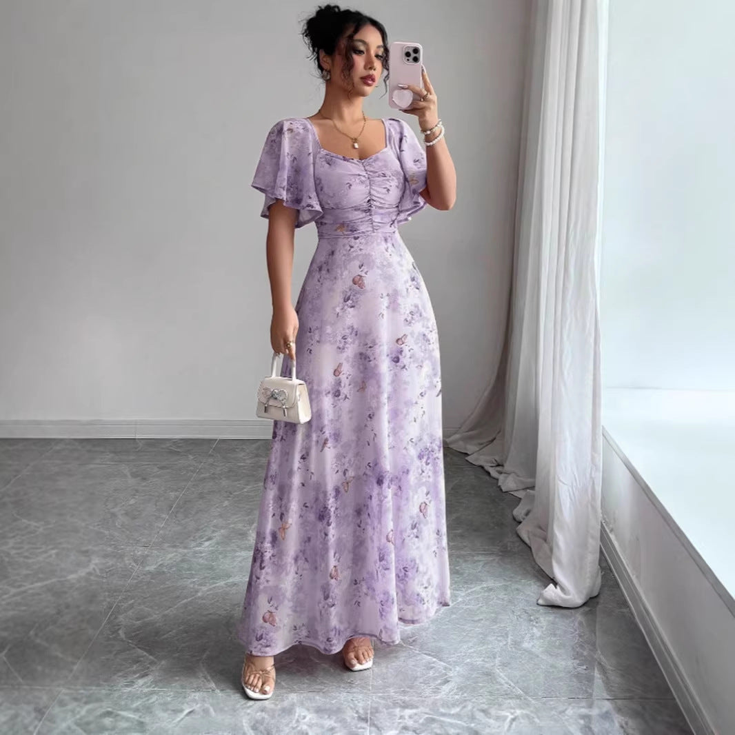 Floral Short Sleeve Wedding Guest Maxi Dress for Women