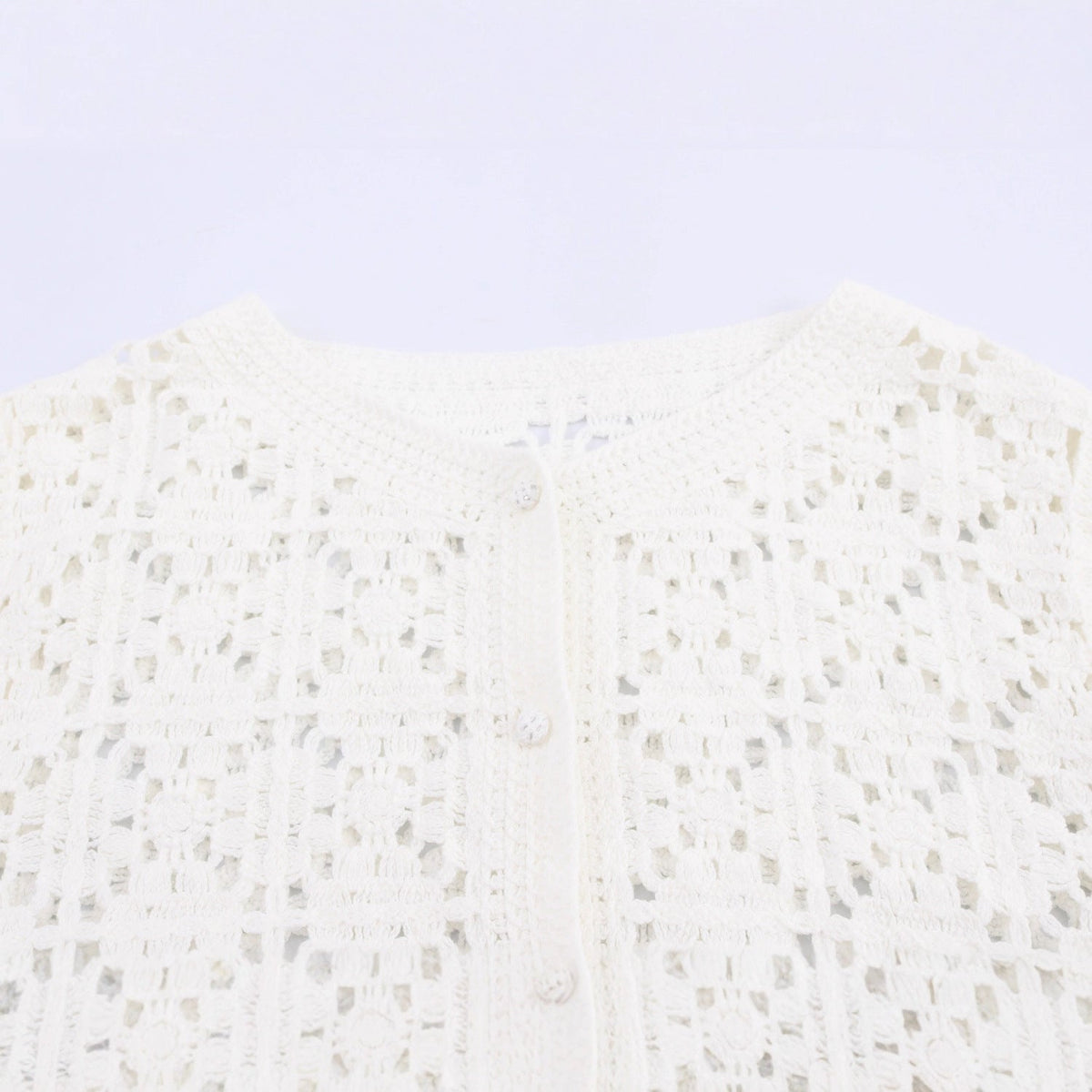 Cropped Crew Neck Crochet Co-Ord Shorts Set for Women