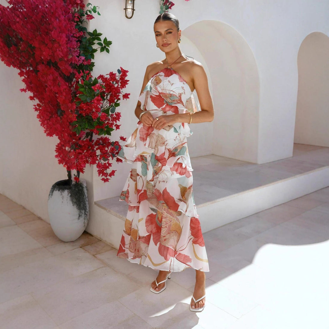 Halterneck Floral Wedding Guest Maxi Dress for Women