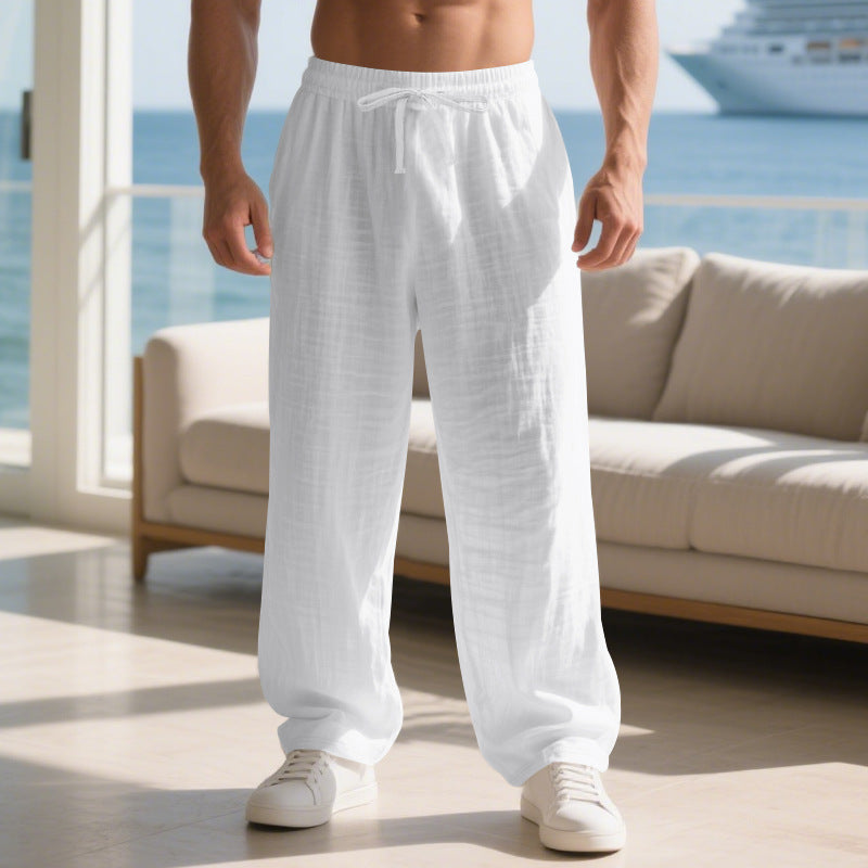 Straight Leg Linen Trousers with Side Pockets for Men