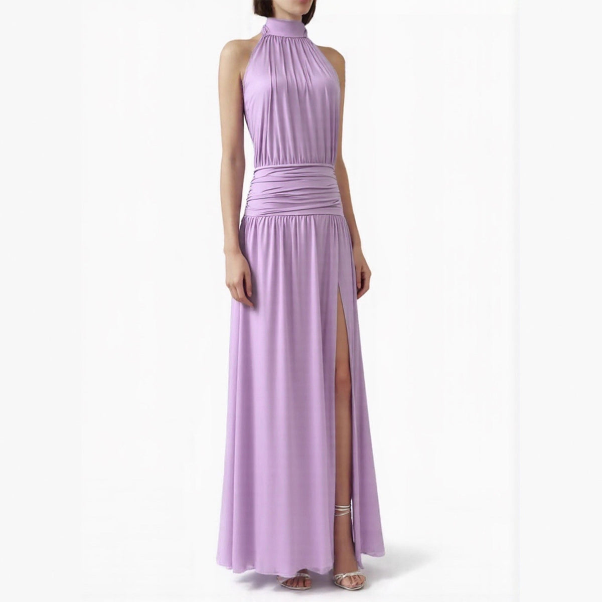 Halter Neck Side Slit Wedding Guest Maxi Dress for Women