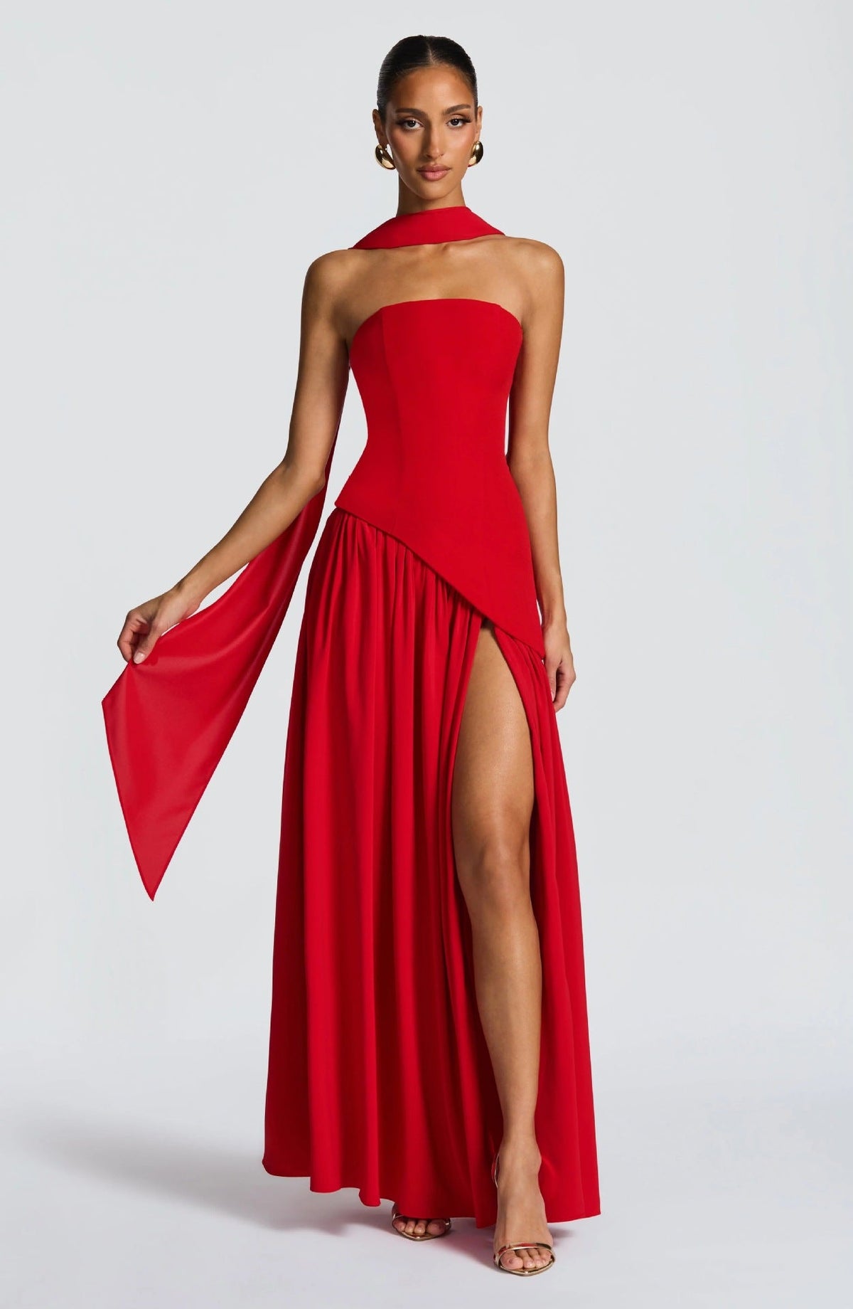 Strapless Wedding Guest Maxi Dress with Slit for Women