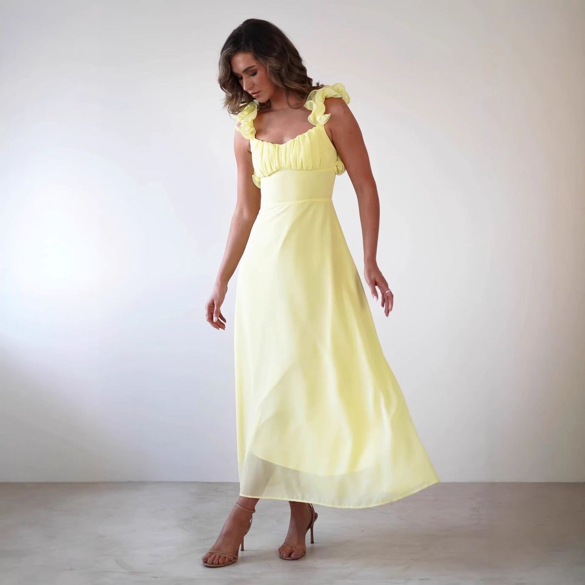 Ruffle Shoulder Wedding Guest Maxi Dress for Women