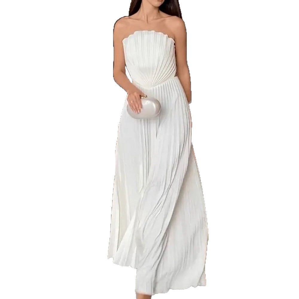 Pleated Strapless Wedding Guest Maxi Dress for Women