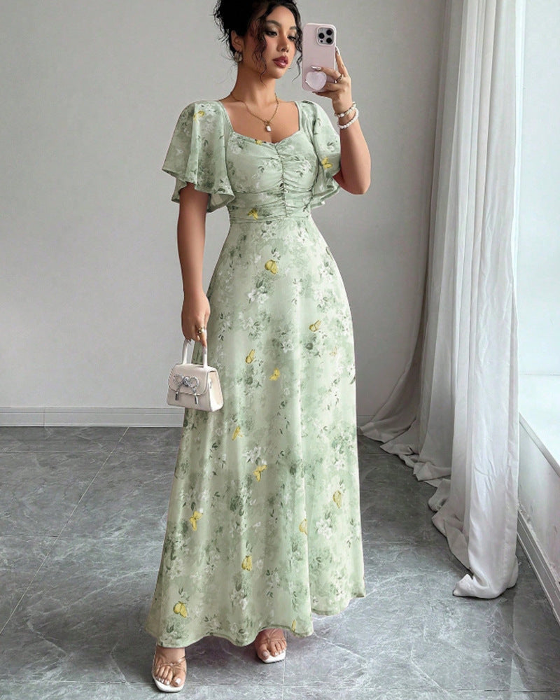 Floral Short Sleeve Wedding Guest Maxi Dress for Women