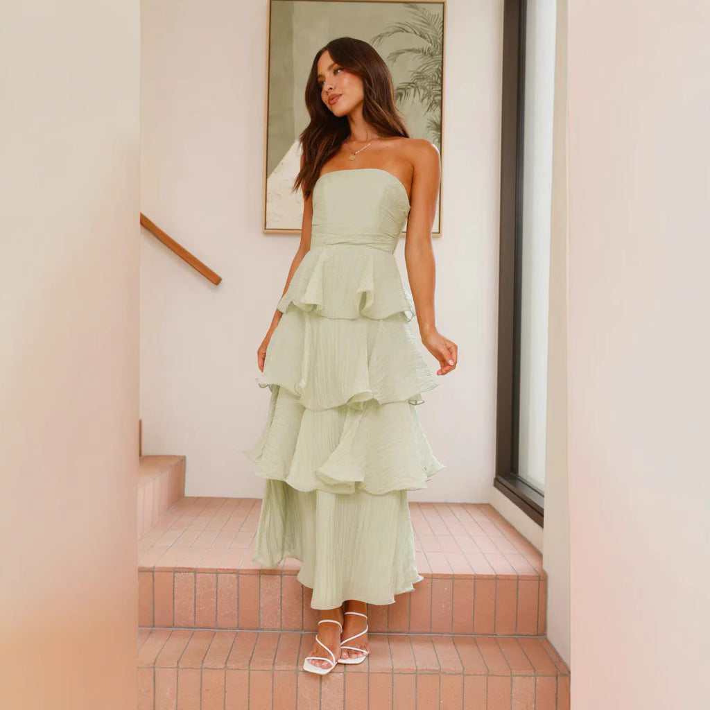 Strapless Tiered Ruffle Wedding Guest Maxi Dress for Women