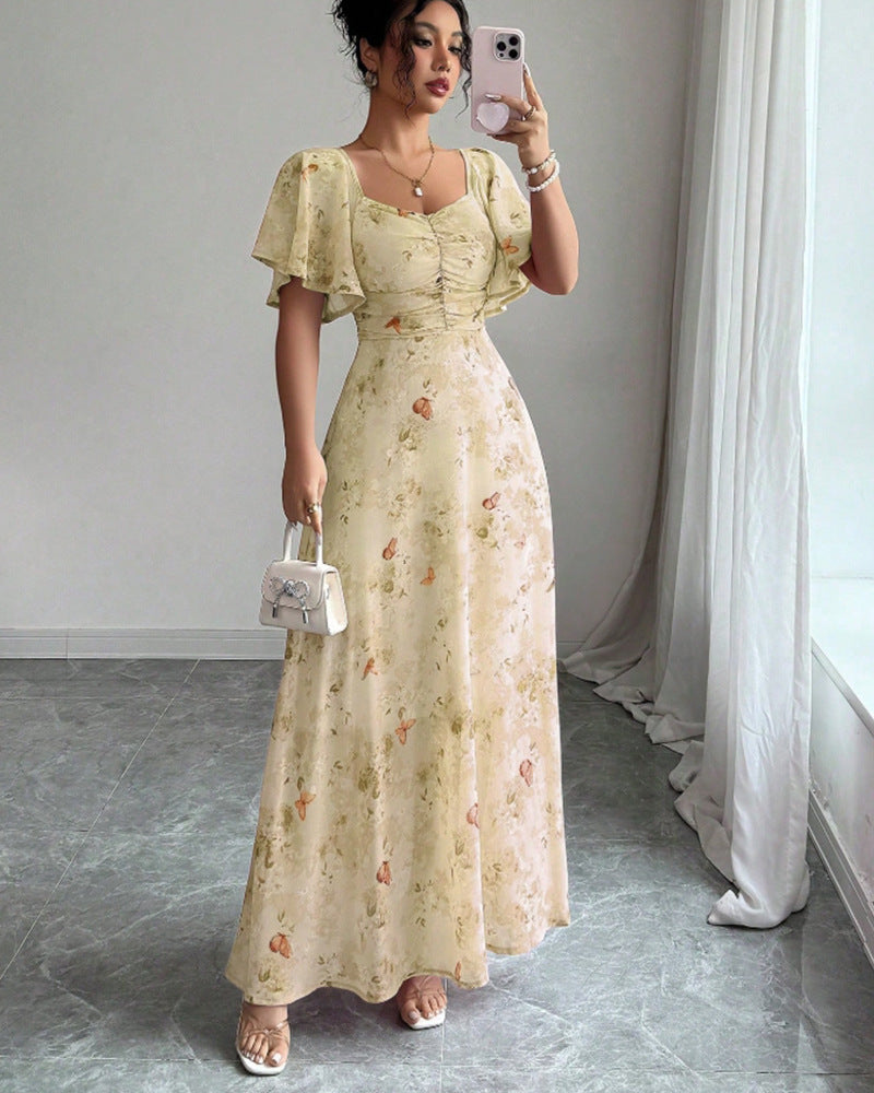 Floral Short Sleeve Wedding Guest Maxi Dress for Women