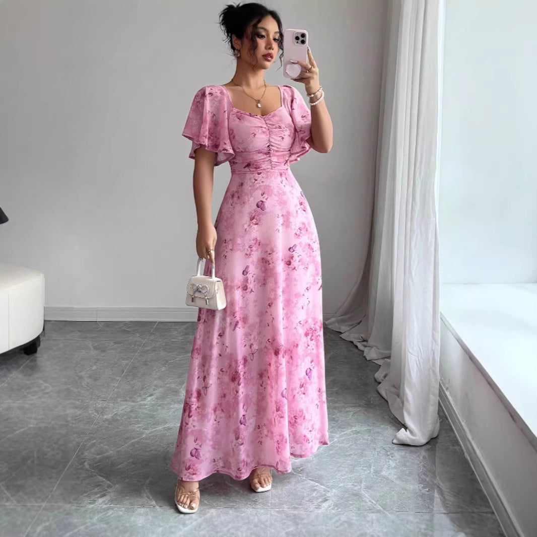Floral Short Sleeve Wedding Guest Maxi Dress for Women