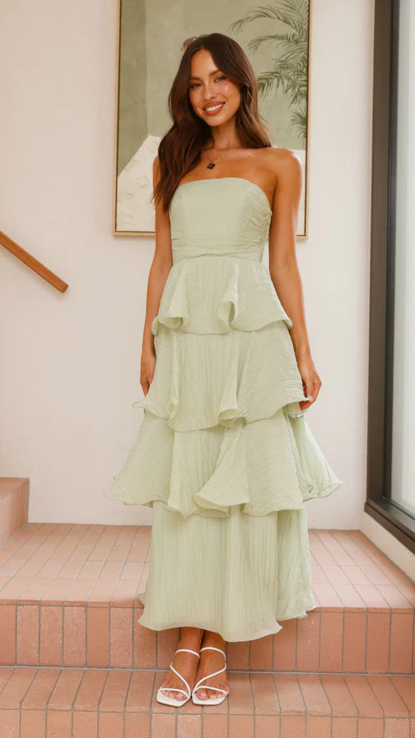Strapless Tiered Ruffle Wedding Guest Maxi Dress for Women