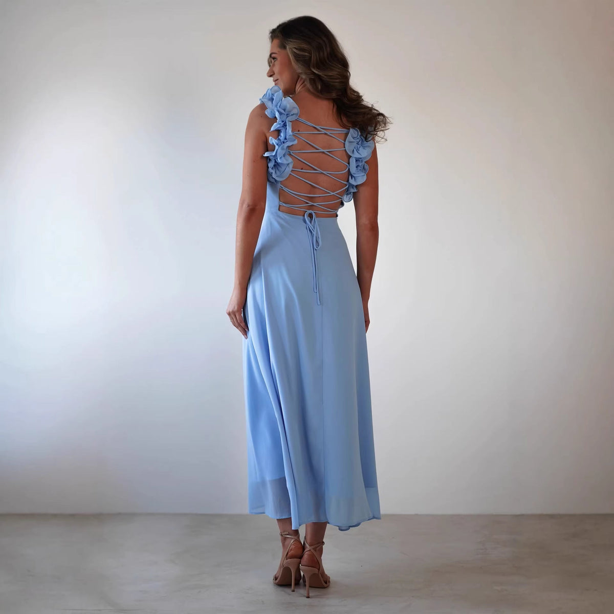 Ruffle Shoulder Wedding Guest Maxi Dress for Women