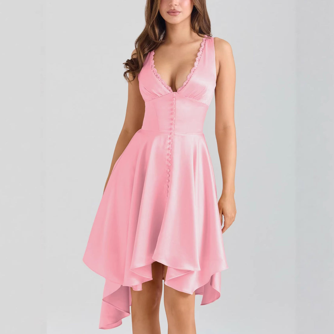 V-Neck Wedding Guest Asymmetrical Midi Dress for Women