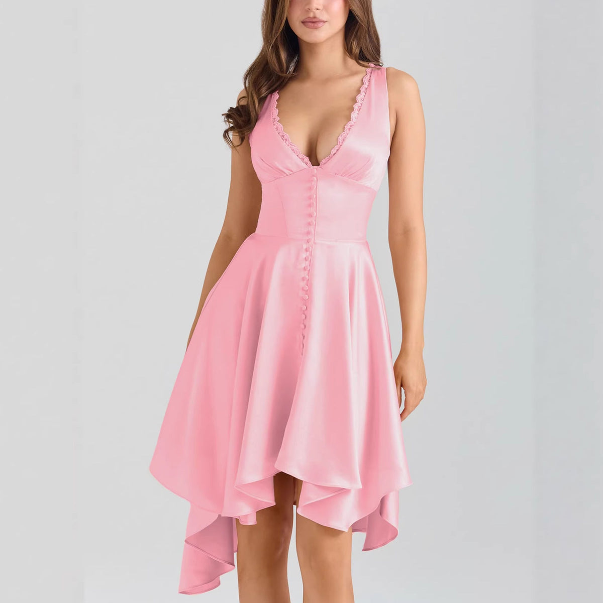 V-Neck Wedding Guest Asymmetrical Midi Dress for Women