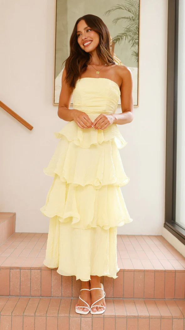 Strapless Tiered Ruffle Wedding Guest Maxi Dress for Women