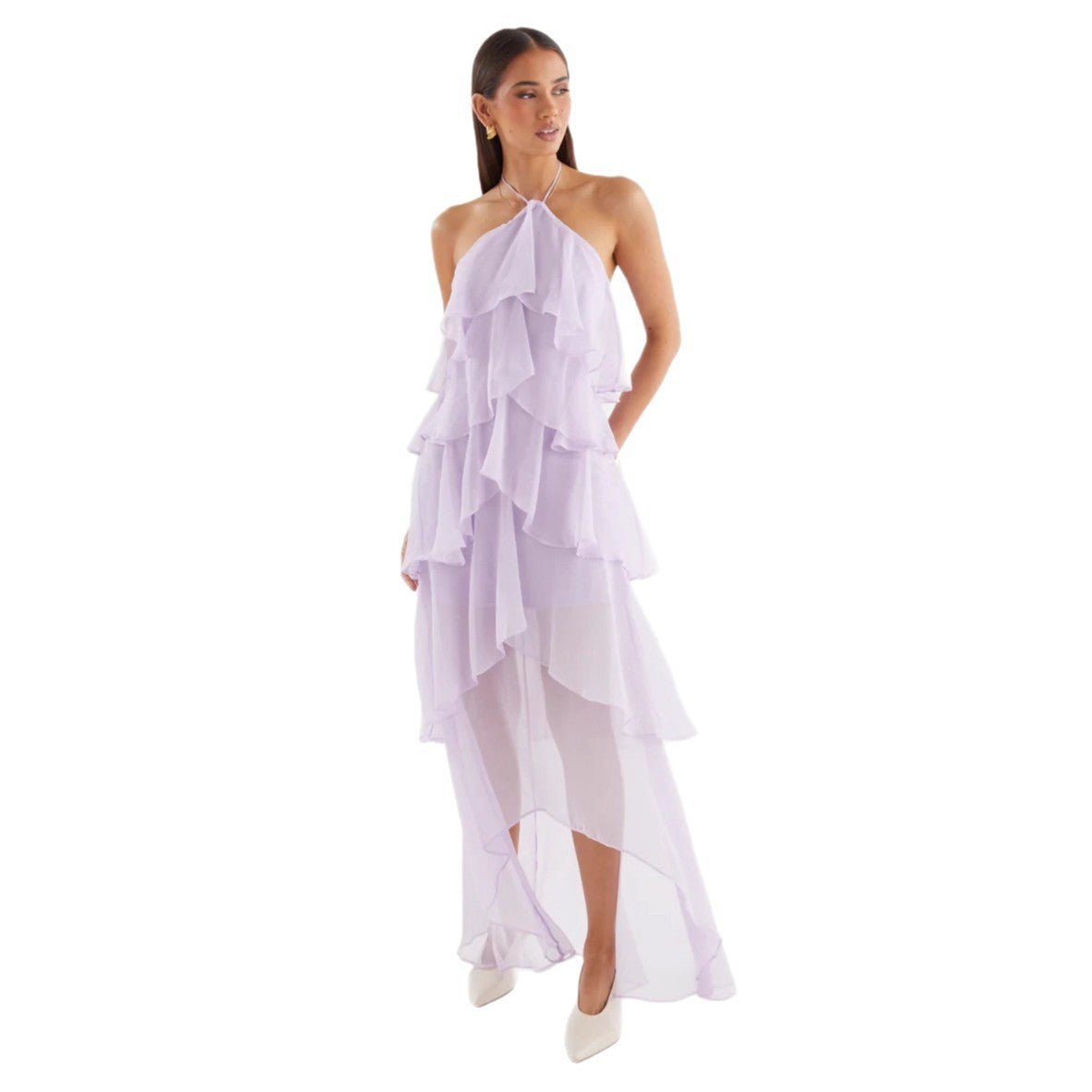 Halterneck Ruffle Maxi Dress Wedding Guest for Women