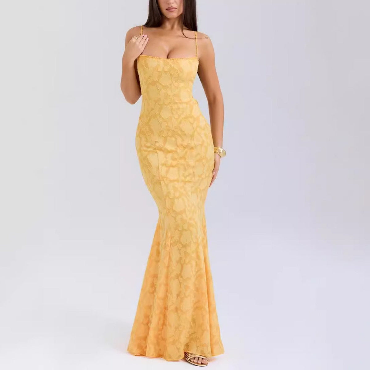 Spaghetti Strap Lace Maxi Dress Wedding Guest for Women