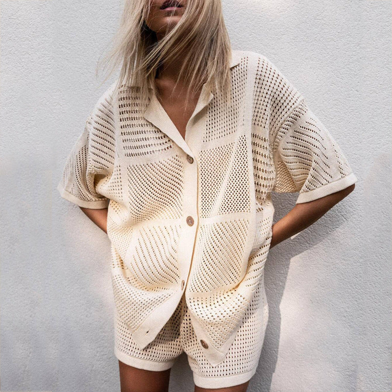 Oversized Crochet Co-Ord Shirt Set for Women