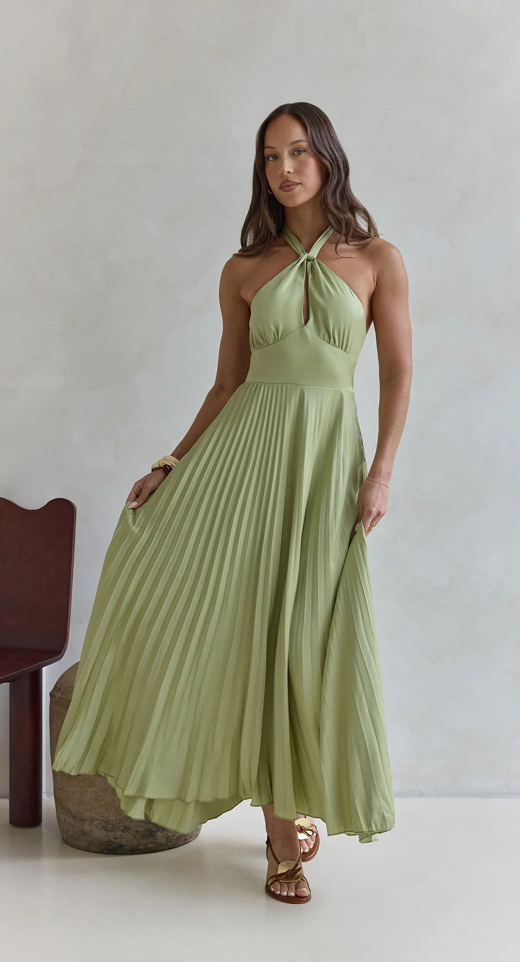 Halter Pleated Wedding Guest Maxi Dress for Women