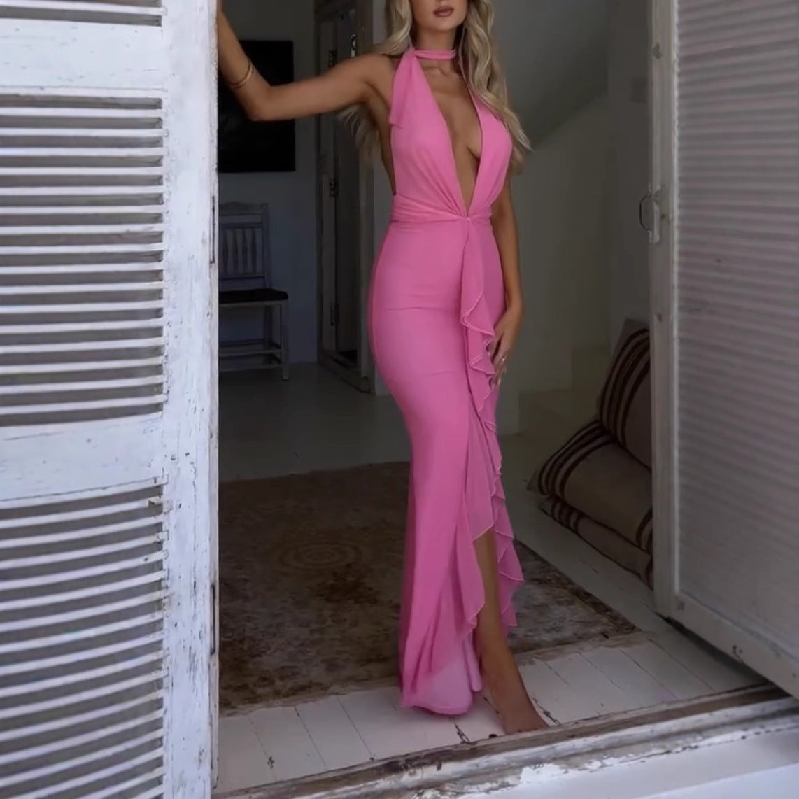 Halterneck Wrap Maxi Dress Wedding Guest for Women