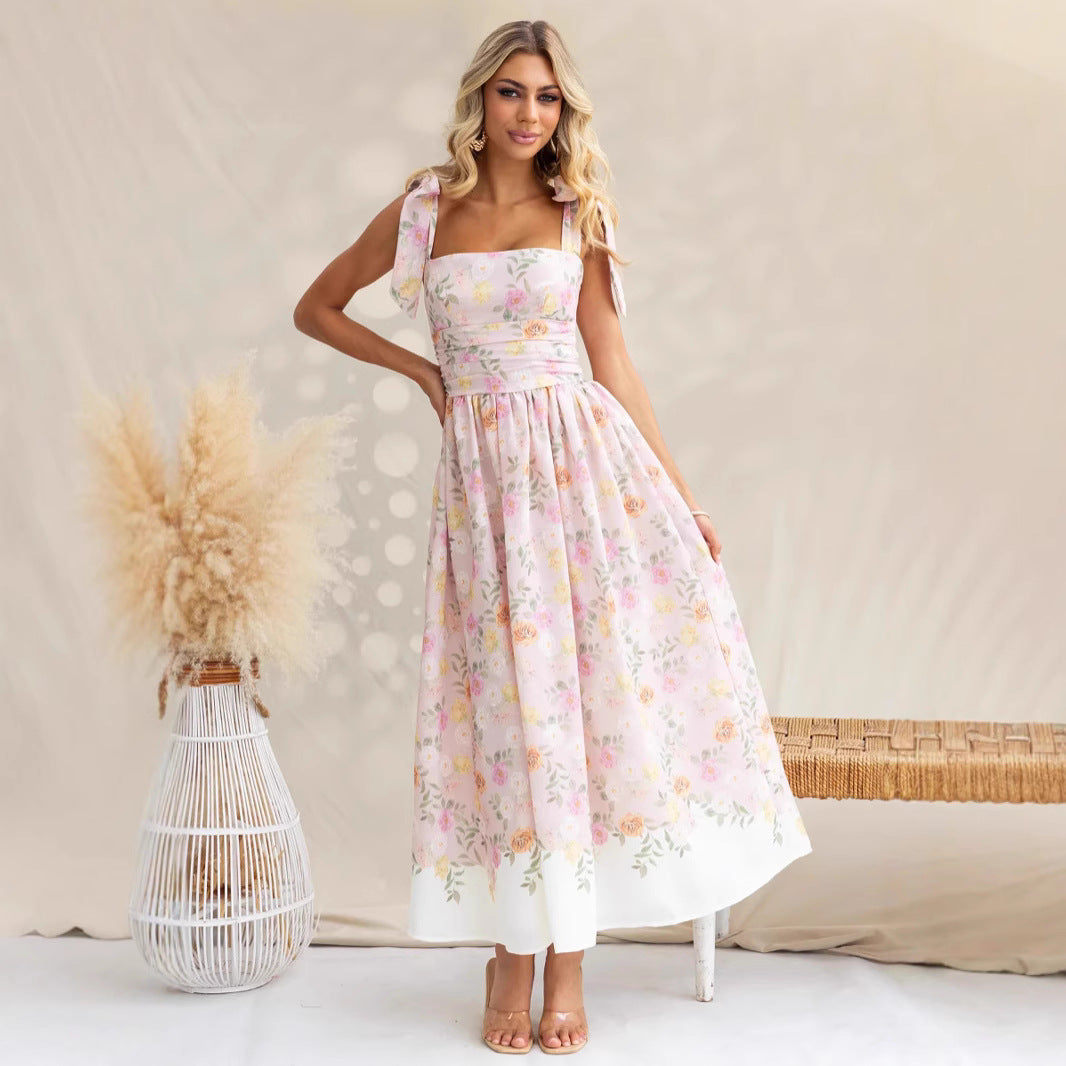 Tie-Shoulder Wedding Guest Floral Maxi Dress for Women