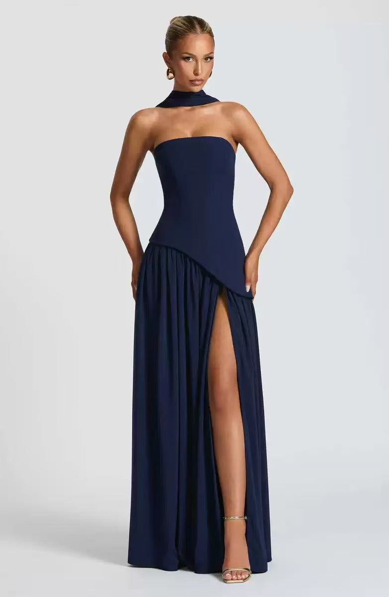 Strapless Wedding Guest Maxi Dress with Slit for Women