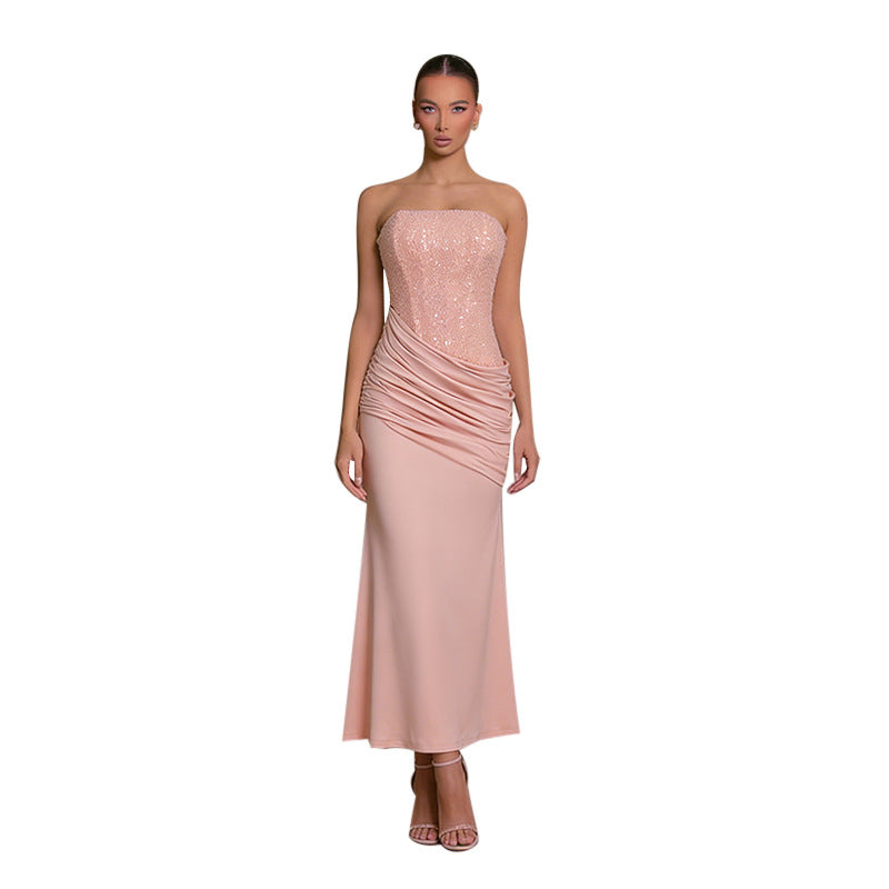 Strapless Wedding Guest Maxi Dress with Ruched Detail for Women