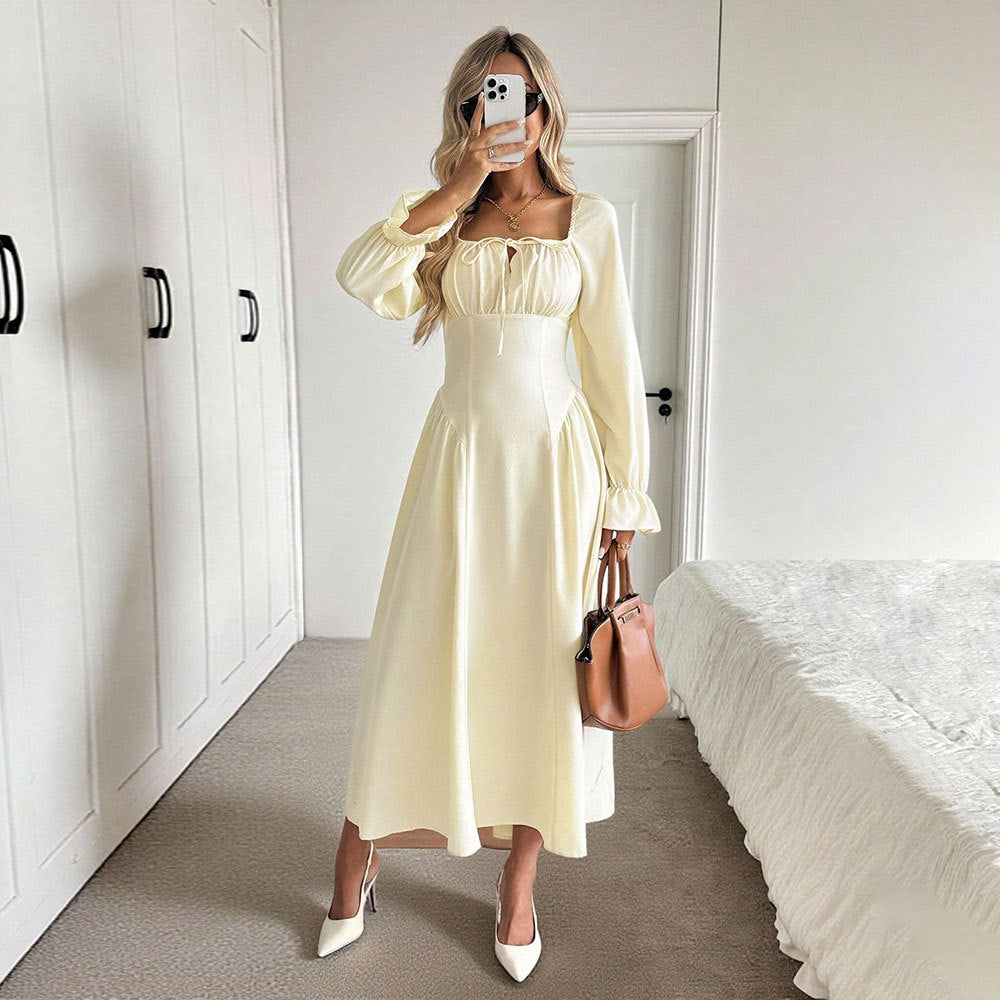 Square Neck Long Sleeve Wedding Guest Maxi Dress for Women