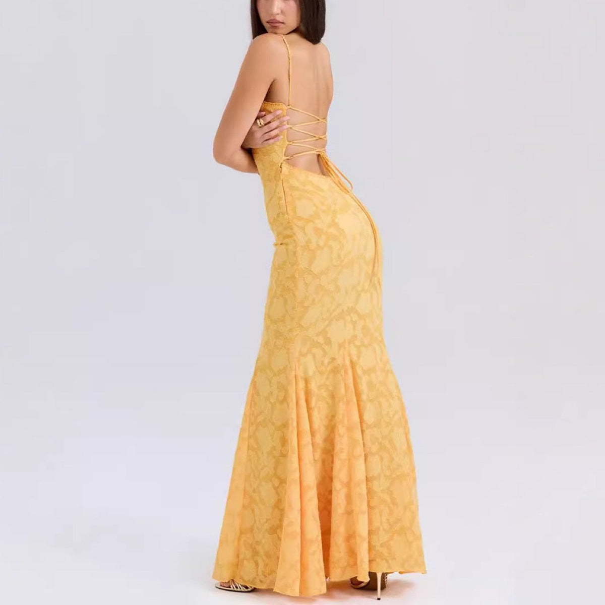 Spaghetti Strap Lace Maxi Dress Wedding Guest for Women