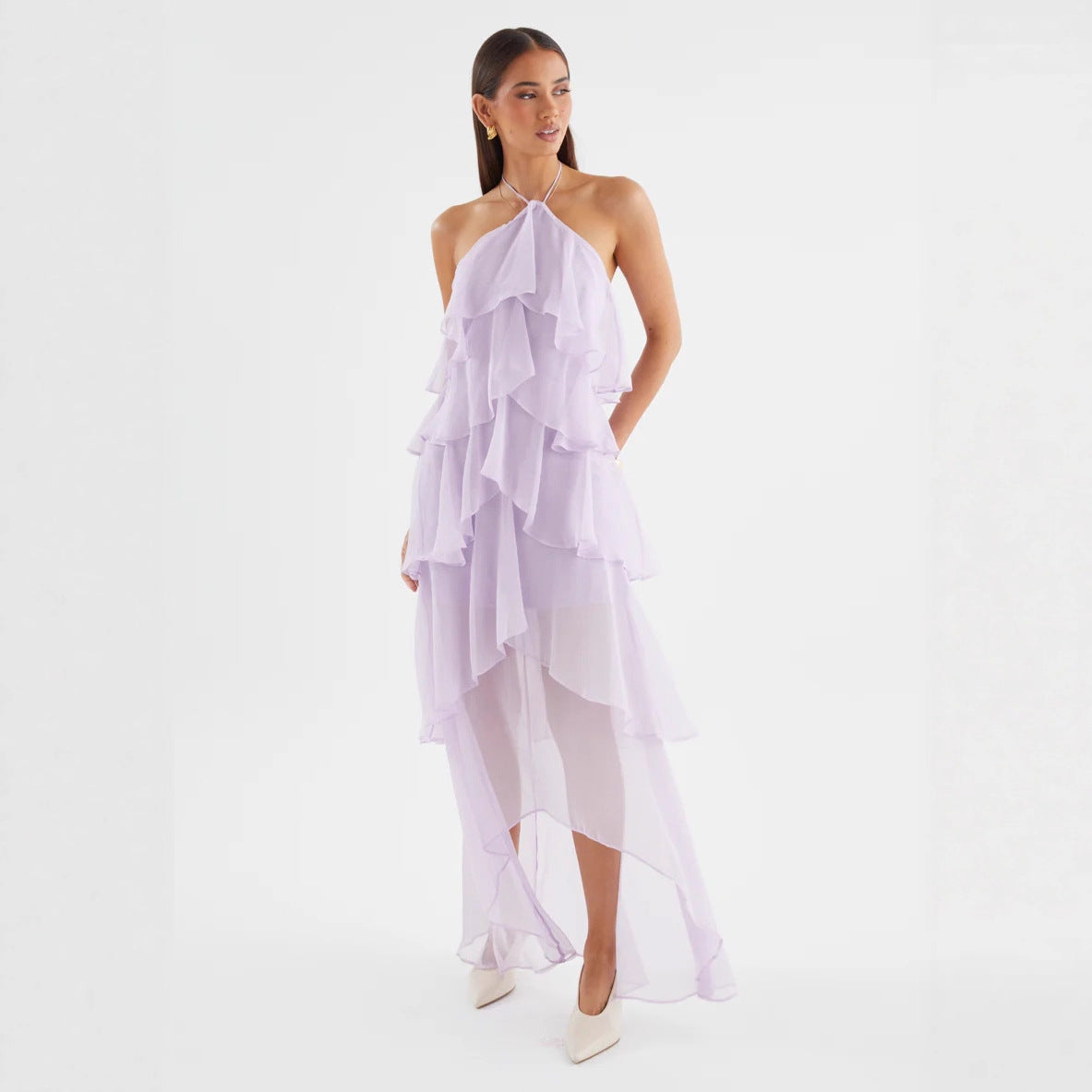 Halterneck Ruffle Maxi Dress Wedding Guest for Women