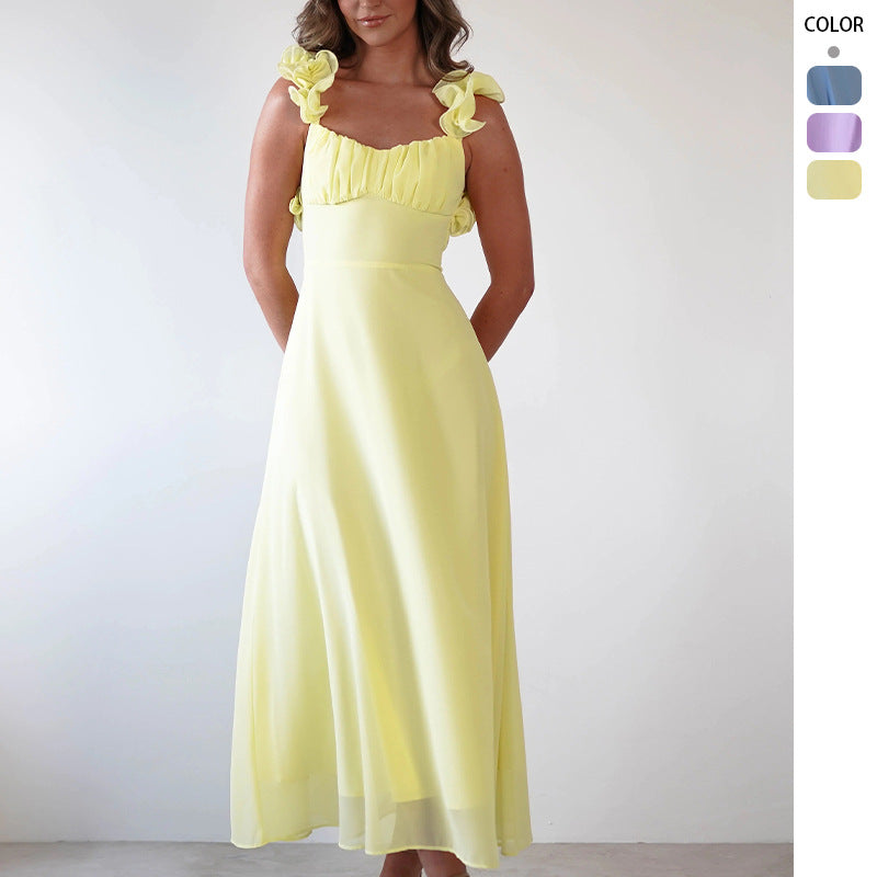 Ruffle Shoulder Wedding Guest Maxi Dress for Women